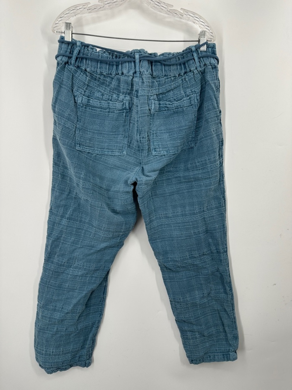Sundance Coastline Boho Textured Blue Drawstring Button Front Pants - Picture 5 of 5